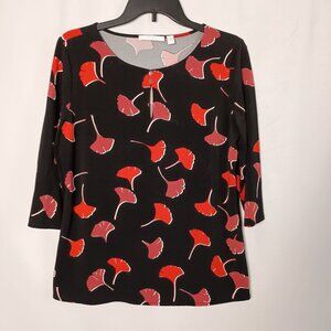 BOSS by Hugo Boss Ginkgo Leaf Print Blouse Black Red Top Size L MSRP $299
